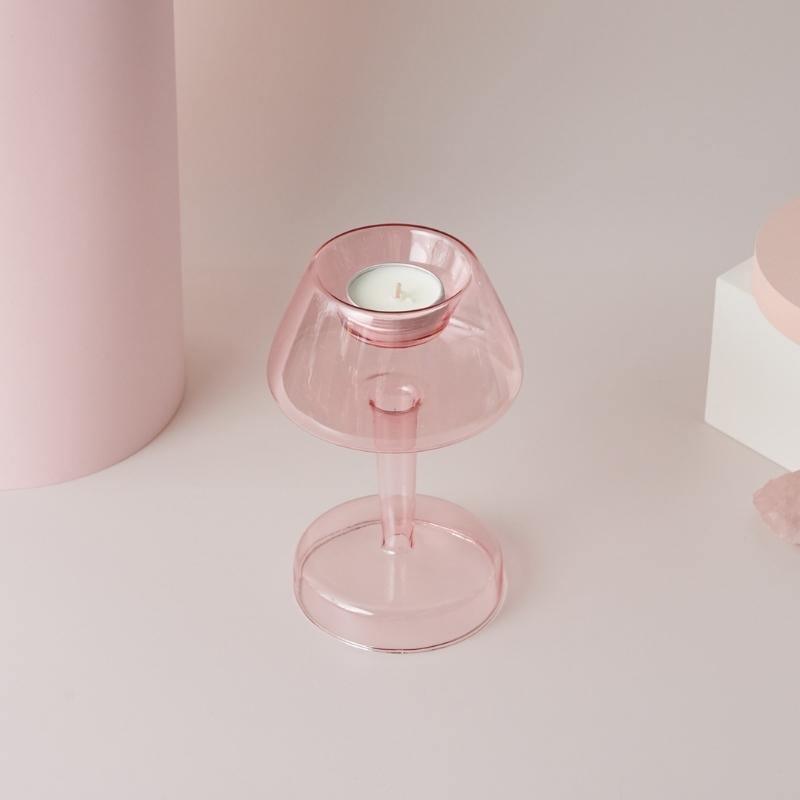 Pink Glass Taper Candle Holder & Vase Collection