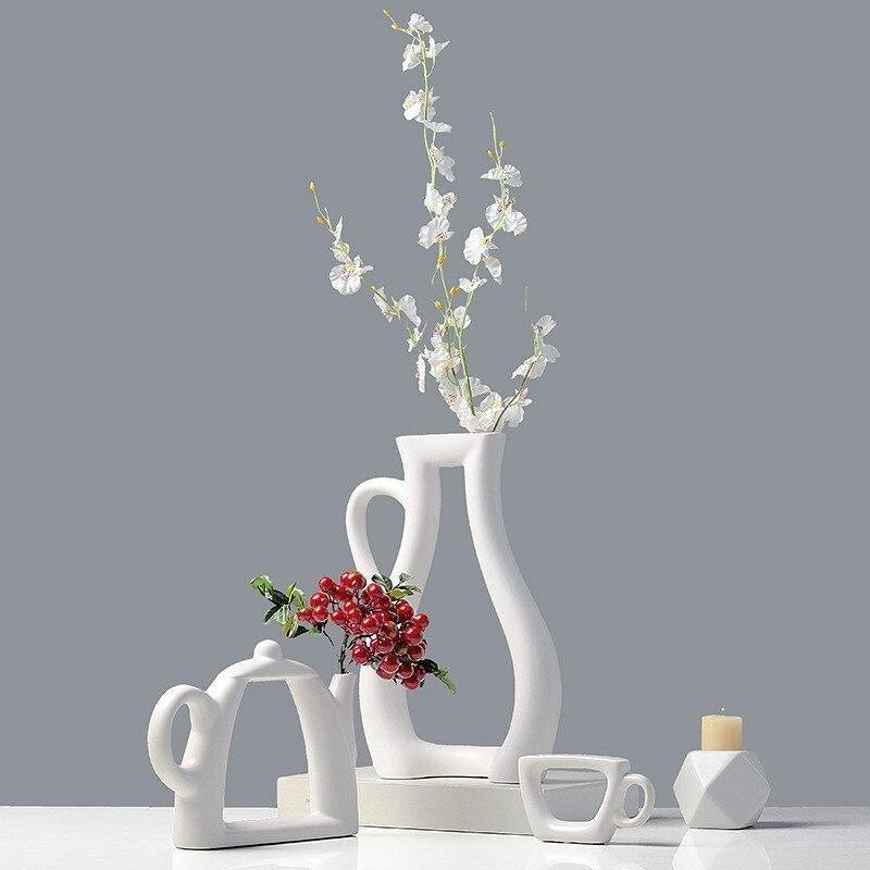 White Ceramic Tea Time Vases