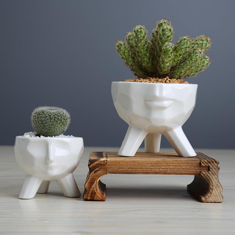 2-Piece White Ceramic Face Succulent Planters