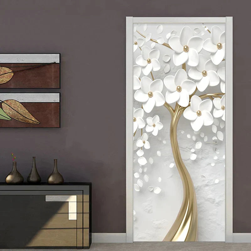 3D Stereo White Flowers Mural Wallpaper