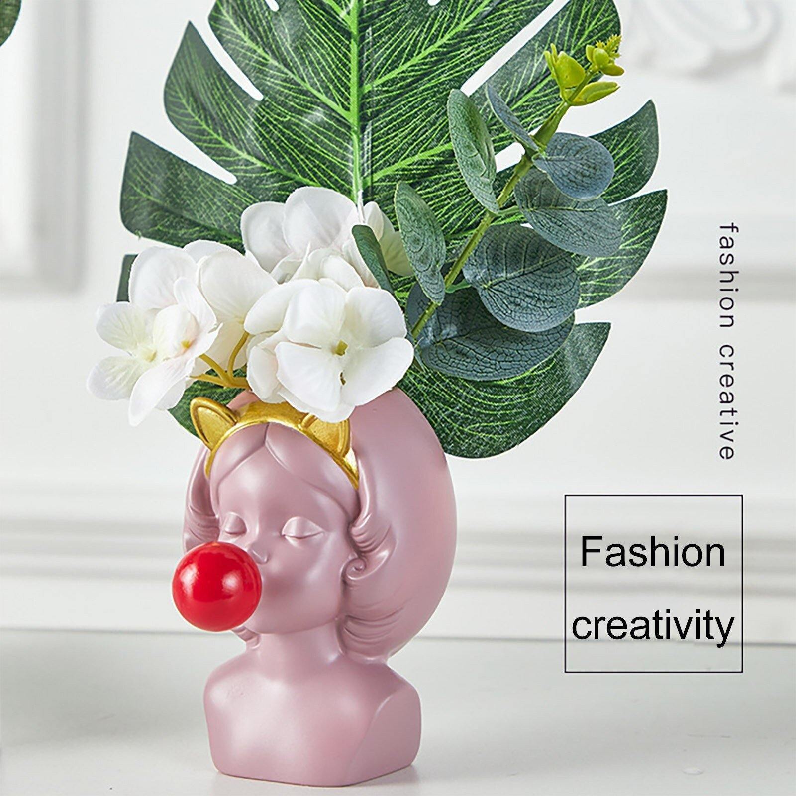 Bubble-Blowing Babe Bust Planter Vase