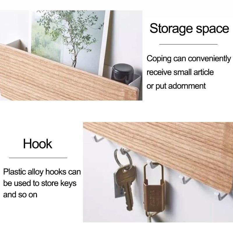 Wall-Mounted Wooden Storage Rack Key Hanger