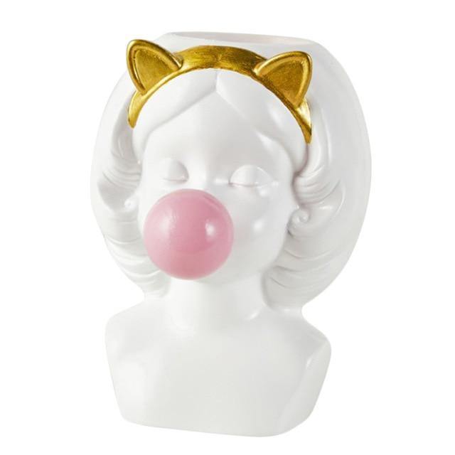 Bubble-Blowing Babe Bust Planter Vase