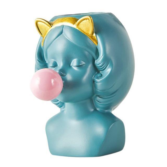 Bubble-Blowing Babe Bust Planter Vase