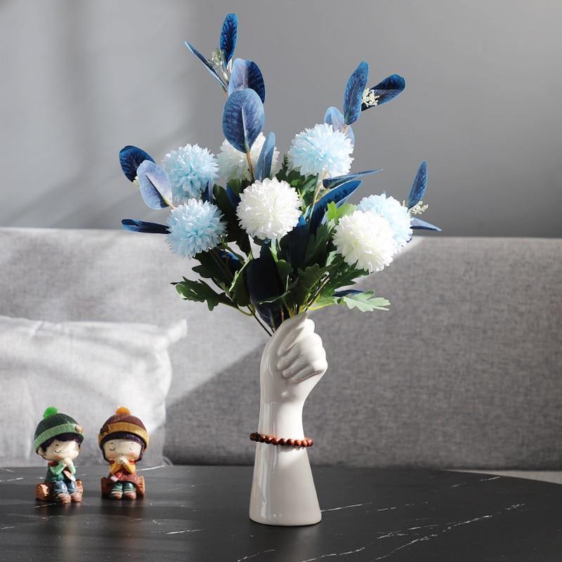 White Ceramic Hand Flower Vase