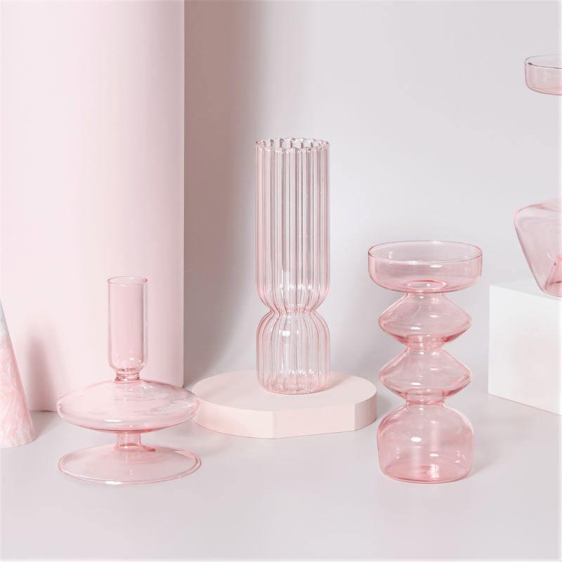 Pink Glass Taper Candle Holder & Vase Collection