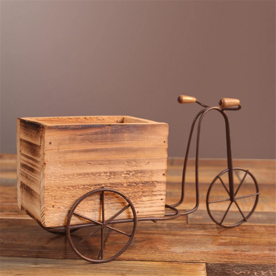 Tabletop Wrought Iron Tricycle with Wooden Planter Box