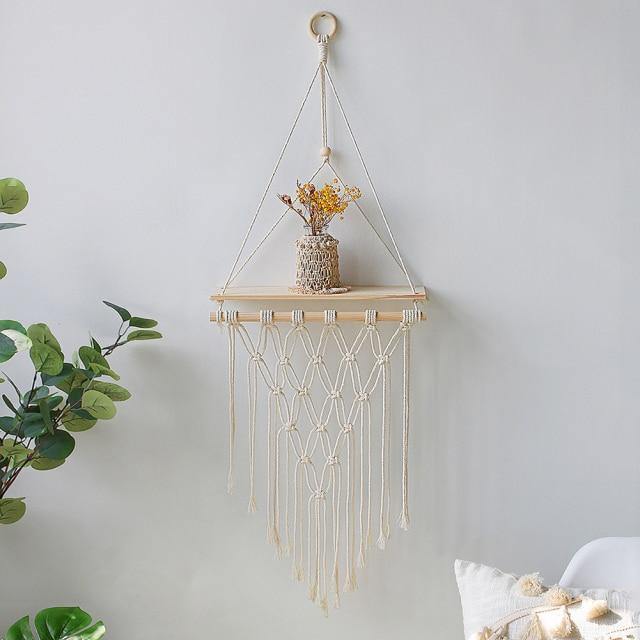 Handmade Macrame Rope Swing Wooden Shelf C | Sage & Sill