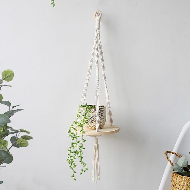 Handmade Macrame Rope Swing Wooden Shelf D | Sage & Sill