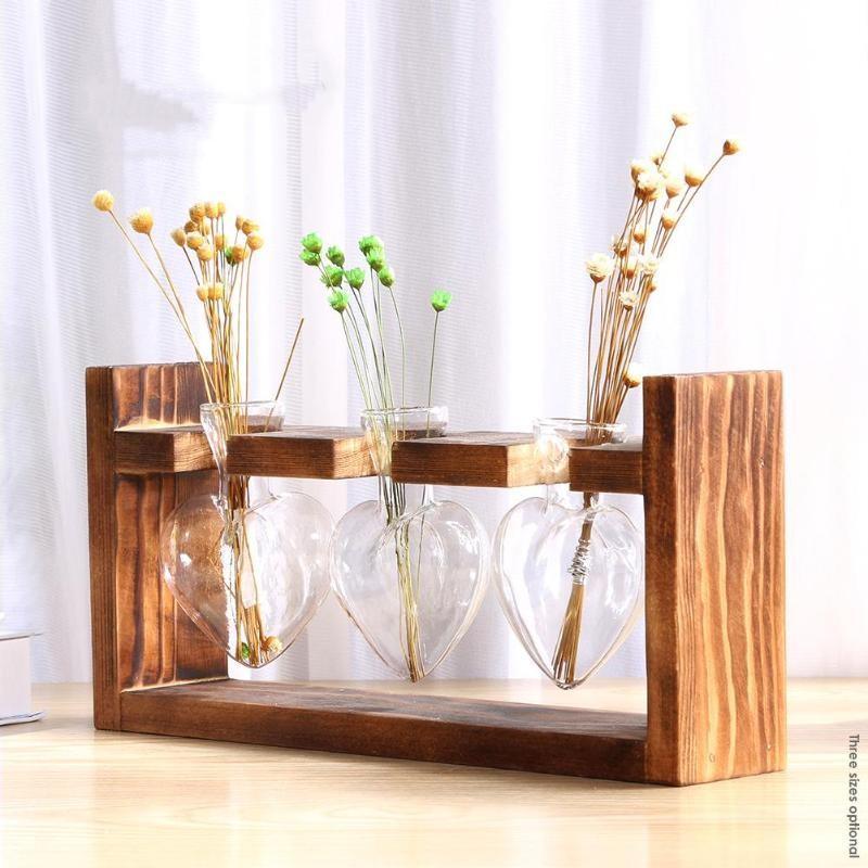 Heart Glass & Wood Propagation Vase